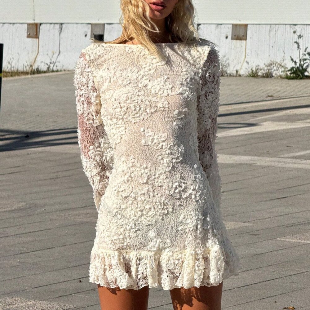 Women's Elegant Boho Lace Backless Mini Dress